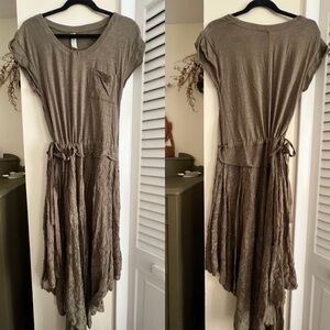 Free People Green Asymmetrical Ruched Sundress